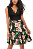 Women Party Swing Dress Mini A-Line V-neck Sexy Low Back Sleeveless Patchwork Floral Print Casual Skater Dress Short