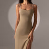 Beyouare Elegant Women's Dresses Chain Strapless Sleeveless Solid Basic Split Knee-Length Bodycon 2022 Summer Sexy Young Style
