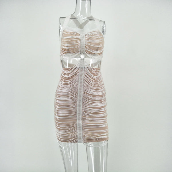 High Quality Tassel Fringe Bandage Dress Womens Sexy Front Cut out Evening Homecoming Party Dress Vestidos Clubwear
