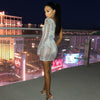 Sexy One Shoulder Metallic Crochet Mini Dress With Sashes Womens Mesh Dress Beach Wear Stretchy Night Out Dress