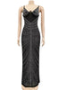 Beyprern Sparkle Black Mesh Sheer Rhinestones Maxi Dress Gown Women Glam Spagetti Straps Crystal Party Dress Celebrities Outifts
