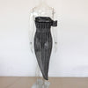 Beyprern Sparkle Off Shoulder Black Crystal Midi Dress Womens Glam Rhinestone Studded Asymmetrical Party Dress Birthday Outfits