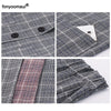 Big Size 2 Pieces Set Elegant Office Lady Plaid Jacket Blazer Women Female Suit Casual Tops+Mini Skirts Two Piece Set 5XL Autumn