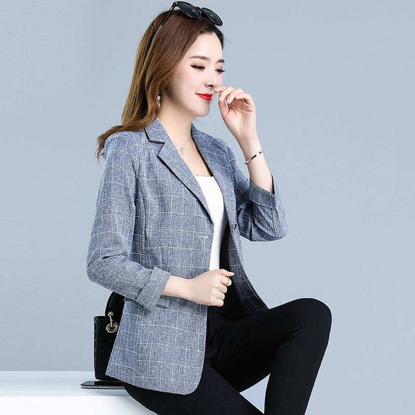 Big Size Women Elegant Long Sleeve Plaid Blazer Jacket Casual Formal Female Chic Lady Office Suit Blazer Outwear Business Coat