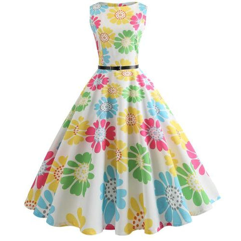 Big Swing Ball Gown Vintage Dress Women Dress Jurken Sleeveless Floral Print Flamingos Audrey Hepburn Dress Vestidos
