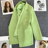 Biyaby 2023 Autumn Green Loose Women Blazers Korean Style Double Breasted Suit Jacket Ladies Simple Office Work Casual Blazers