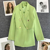 Biyaby 2023 Autumn Green Loose Women Blazers Korean Style Double Breasted Suit Jacket Ladies Simple Office Work Casual Blazers