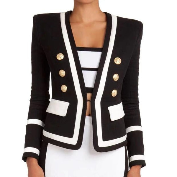 Black And White Double-Breasted Long-Sleeved Jacket Summer Autumn Spring Sexy Evening Party Bodycon  Womens Clothing