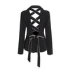 Black Backless Casual Blazer For Women Long Sleeve Chic And Elegant Woman Coat Fall Sexy Solid Rhinestones Bandage Blazer Outfit