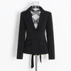 Black Backless Casual Blazer For Women Long Sleeve Chic And Elegant Woman Coat Fall Sexy Solid Rhinestones Bandage Blazer Outfit