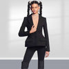 Black Backless Casual Blazer For Women Long Sleeve Chic And Elegant Woman Coat Fall Sexy Solid Rhinestones Bandage Blazer Outfit