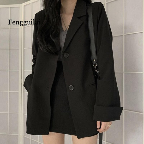 Black Blazer Skirts Suit Workwear 2022 Casual Blazer Coat+Short Bodycon Skirt Autumn 2 Piece Set For Women