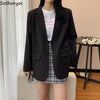 Black Blazers Women Suits PopularBaggy Street Chic Leisure Top Solid Single Breasted Business All Match Gentle Modern