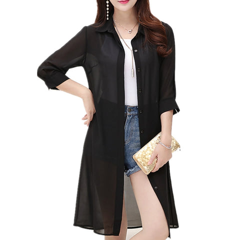 Black Blouse Women Chiffon Office Career Shirts Tops 2022 Fashion Casual HALF Sleeve Blouses Femme
