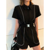 Black Casual Reflective Romper Playsuit Jumpsuit Shorts Summer Loose One-Piece Suit Blazer Women Playsuits Belts Combinaison