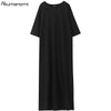 Black Cotton Long Dresses Ladies Plus Size Women Xxxl 4xl 5xl 6xl 7xl O-neck Short Sleeve Befree Maxi Casual Dress Cotton Tops