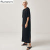 Black Cotton Long Dresses Ladies Plus Size Women Xxxl 4xl 5xl 6xl 7xl O-neck Short Sleeve Befree Maxi Casual Dress Cotton Tops