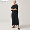 Black Cotton Long Dresses Ladies Plus Size Women Xxxl 4xl 5xl 6xl 7xl O-neck Short Sleeve Befree Maxi Casual Dress Cotton Tops