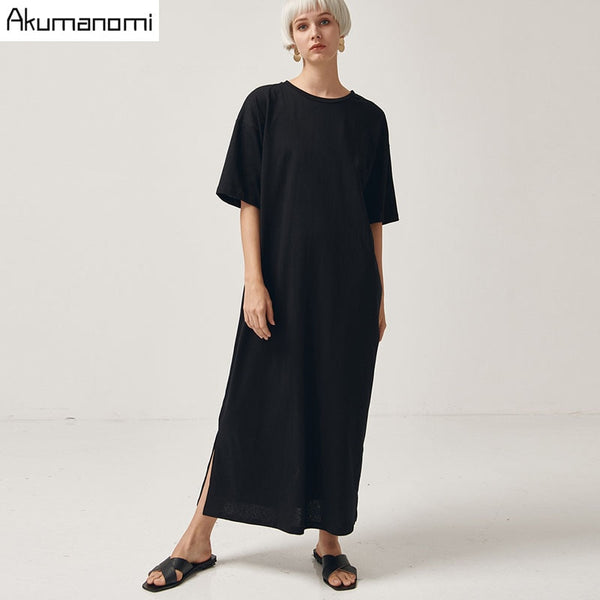 Black Cotton Long Dresses Ladies Plus Size Women Xxxl 4xl 5xl 6xl 7xl O-neck Short Sleeve Befree Maxi Casual Dress Cotton Tops