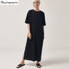 Black Cotton Long Dresses Ladies Plus Size Women Xxxl 4xl 5xl 6xl 7xl O-neck Short Sleeve Befree Maxi Casual Dress Cotton Tops