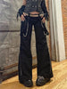 Black Goth Chain Wide Leg Pants Women Punk Style Low Rise Baggy Trousers Y2k Gothic Streetwear Egirl Grunge Solid Sweatpants