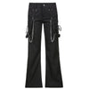 Black Goth Chain Wide Leg Pants Women Punk Style Low Rise Baggy Trousers Y2k Gothic Streetwear Egirl Grunge Solid Sweatpants