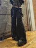 Black Goth Chain Wide Leg Pants Women Punk Style Low Rise Baggy Trousers Y2k Gothic Streetwear Egirl Grunge Solid Sweatpants