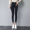 Black Grey Embroidered Jeans Women Winter Thicken Warm Plus Velvet High Waist Pencil Jeans Big Size Casual Slim Stretch pants