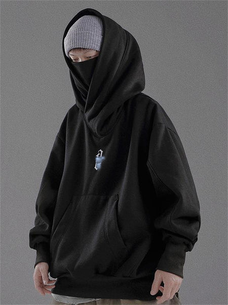 Black Harajuku Loose Hoodie Hip Hop Sweatshirt Hood Baggy Deep Style Streetwear Techwear Long Sleeve Gray Men Hoodies