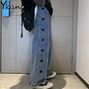 Black Heart Embroidered Wide-Leg Jeans Korean Casual Women'S Straight Denim Pant Harajuku Sweet Streetwear Wild Trousers
