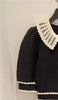 Black Knit Mini Dress Women's Hollow out Peter pan Collar Sweet Short Sleeve A-line Female Robe 2022 Autumn
