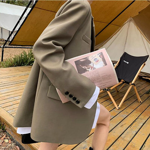 Black Office Women Suit Coat Lapel Button Solid Color 2023 Spring Autumn Korean Thin Casual Long Sleeve Small Jacket