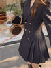 Black Orange Blazer Suit Dress Women 2023 Spring/autumn Double Breasted French Long-sleeved Blazers Pleated Skirt Office Lady