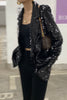 Black Paillette blazer women 2023 Spring Bling Loose Office lady Long sleeve Sequin jacket Elegant Club Clothing INKEO 1O274