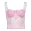 Black Pink Lace Goth Aesthetic Crop Tops Women Pink V Neck Bow Cute Kawaii Clothes Dark Academia Vintage E Girl Camisole