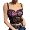 Black Pink Lace Goth Aesthetic Crop Tops Women Pink V Neck Bow Cute Kawaii Clothes Dark Academia Vintage E Girl Camisole