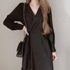 Black Pleated Dresses for Women Fall 2022 Long-sleeve Elegant One Button Maxi Vestido Party Dresses Korean Irregular Clothing