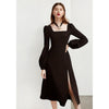 Black Retro Split Dress Women Elegant Midi Designer Dress Female Long Sleeve Hepburn Style Chiffon Vintage Dress Fall 2022 Women