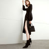 Black Retro Split Dress Women Elegant Midi Designer Dress Female Long Sleeve Hepburn Style Chiffon Vintage Dress Fall 2022 Women