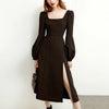 Black Retro Split Dress Women Elegant Midi Designer Dress Female Long Sleeve Hepburn Style Chiffon Vintage Dress Fall 2022 Women