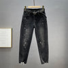 Black Rhinestone Jeans for Women Baggy Pants 2022 Autumn Winter High Waist Loose Slimming Harem Denim Trousers