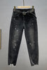 Black Rhinestone Jeans for Women Baggy Pants 2022 Autumn Winter High Waist Loose Slimming Harem Denim Trousers