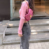 Black Ripped Hole Wide-Leg Jeans High Street Korean Trendy Denim Women'S Pants Loose High Waist Streetwear Straight-Leg Trousers