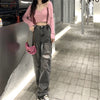 Black Ripped Hole Wide-Leg Jeans High Street Korean Trendy Denim Women'S Pants Loose High Waist Streetwear Straight-Leg Trousers
