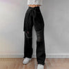 Black Ripped Jeans Women High Waist Loose Straight-leg Pants Retro Street Clothing Long Autumn  Cargo Pants Women