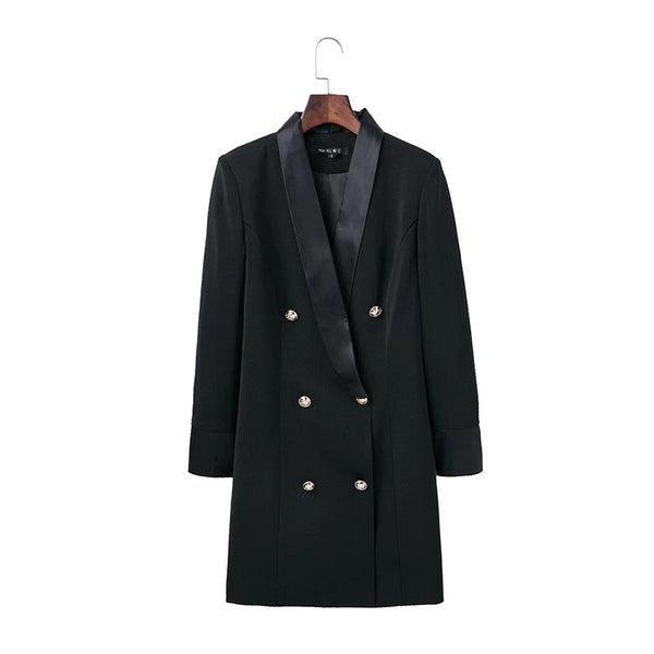 Black Sexy V-neck Blazer Feminino Long Women Blazers Office Lady Style Double Breasted Long Sleeve Lady Suit Spring Coat&Jacket