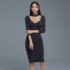 Black Sexy one piece korean ladies half SLeeve V neck Midi Bodycon party Dresss for women clothing