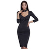 Black Sexy one piece korean ladies half SLeeve V neck Midi Bodycon party Dresss for women clothing