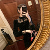 Black Slim Velvet Dress Women Party 2022 Autumn Long Sleeve Lace Vintage Midi Dress Office Ladies Elegant One Piece Dress Korean
