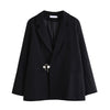 Black Suit Jacket Female Autumn Winter Design Sense Niche Loose All-match Office Style Women's Suits Coat Metal Decoration